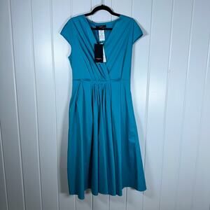 Max Mara Weekend Dress 12 Blue Vertice Side Zip Pockets Fit & Flare NWT! Classic
